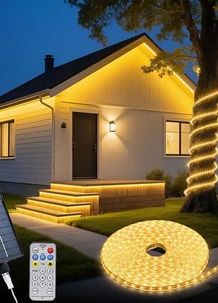 Уличная гирлянда на солнечной батарее 10м, 640led, теплый белый