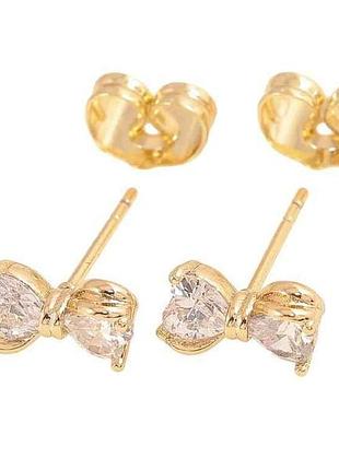 Сережки пусети позолота 14k кристальні банти (311580) тм xuping