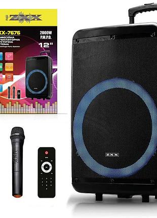 Акустическая колонка с аккумулятором 12", 60вт + пульт и 2 микрофона, zxx-7676