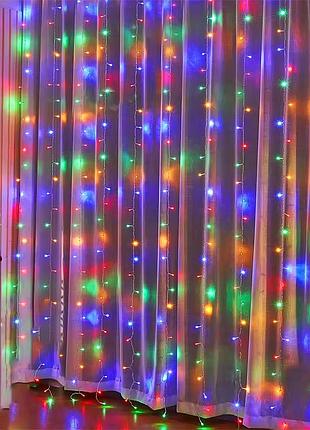 Новорічна гірлянда штора від мережі, 3х2м, 240led, мультиколор, ma422