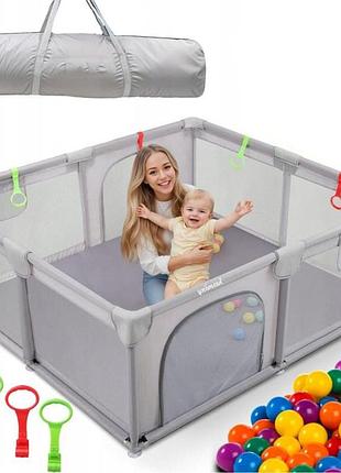 Дитячий ігровий манеж 180×120см з ручками і 50 м'ячами + чохол