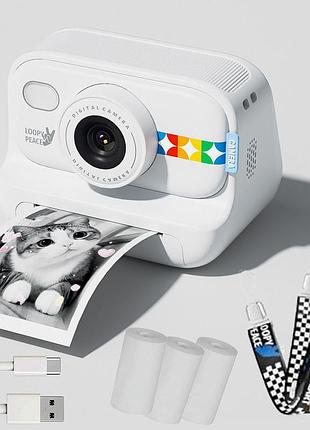Детский фотоаппарат мгновенной печати 2.4", 4k, зум 10×, s9, белый