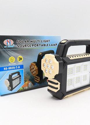 Ліхтар ручний usb 2в1 hs-8029 із сонячною панеллю та повербанком, 2800 маг
