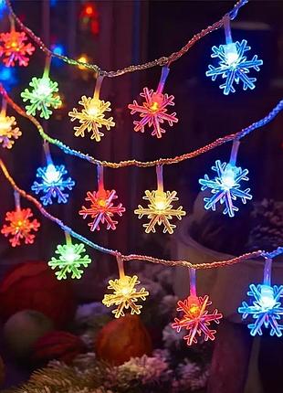 Гірлянда сніжинки, від батарейок, 3 м, 20 led, різнокольоровий