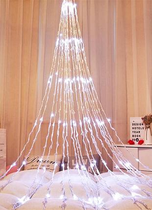 Гирлянда водопад, от сети, 2х2м, 200 led, 8 режимов, белый свет