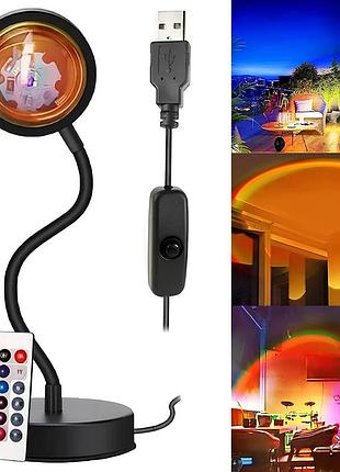 Проекційна лампа гнучка з пультом, від usb, sunset rgb