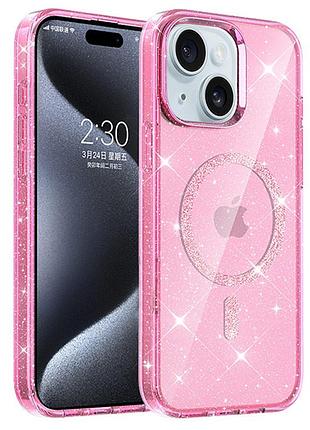 Чехол tpu eclipse sparkle (magfit) для apple iphone 15 (6.1") pink