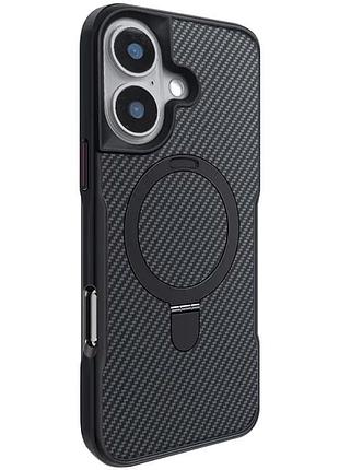 Tpu+pc чохол metal buttons with magsafe carbon ring для apple iphone 16 (6.1") чорний