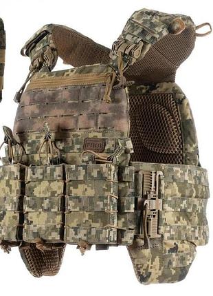 Плитоноска м7 pro бокові кармани s/m + 4 підсумка піксель