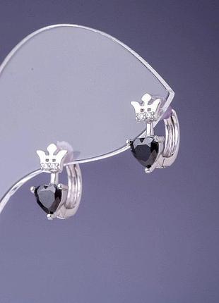 Серьги xuping с черными цирконами 12х6мм родий