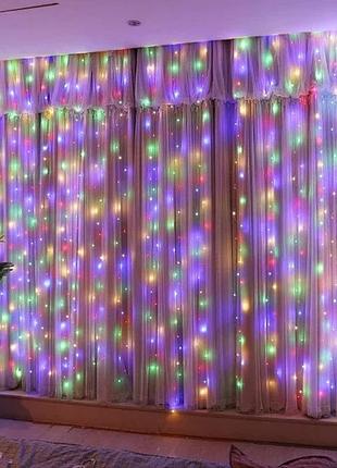 Світлодіодна гірлянда штора від мережі, 3х2м, 200led, різнокольоровий