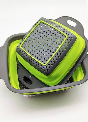 Складной силиконовый дуршлаг с выдвижными ручками, leach basket dl193 зеленый