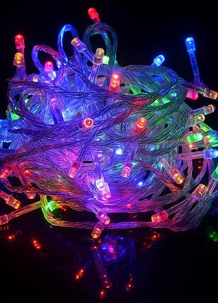 Светодиодная гирлянда от сети, 500led, прозрачный провод, разноцветная