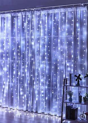 Новорічна гірлянда штора від мережі, 3х2м, 400led, ma422, холодний білий