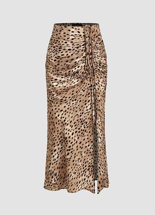 Нова спідниця cider spot leopard print drawstring split maxi skirt — xl