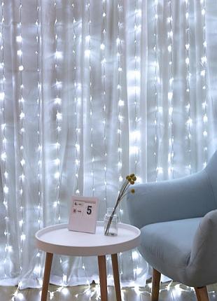 Гірлянда водоспад від мережі 3*2 м 360led, 12pcs xmas w-3, холодний білий