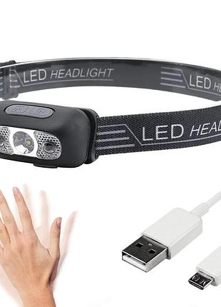 Налобный фонарик с сенсорным управлением и usb зарядкой, bl-2101