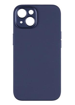 Чехол на iphone 14 plus синий силиконовый матовый с защитным стеклом защита камеры для айфон 14 плюс