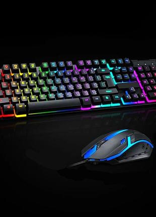Клавиатура компьютерная игровая с rgb подсветкой premium jedel и геймерской мышкой abs-пластик 3223