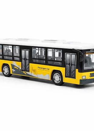 Іграшковий автобус clm-0771c 20 см — інерційний жовтий міський автобус зі світлом, звуком і дверима, що відчиняються
