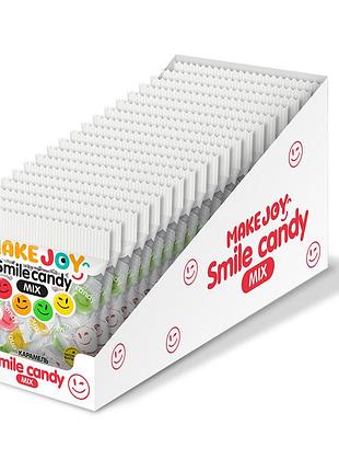 Карамель двошарова "smile candy mix", шоубокс 1,33 кг (19уп по 70г) тм make joy