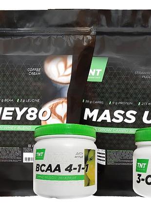 Протеїн 2 кг + гейнер 2,5 кг + bcaa 0,5 кг + креатин у подарунок tnt