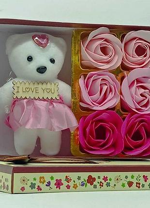 Сувенирный набор shantou розы из мыла "just for you" с мишкой 107197