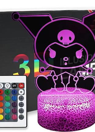 Куроми kuromi аниме sanrio 3d иллюзионный ночник 16 цветов с сенсорным и дистанционным управлением, акриловая led лампа