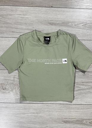 Оливкова жіноча кроп-футболка тнф tnf the north face, розмір xs, оригінал