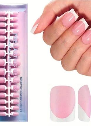 Гелевые типсы для наращивания с французским маникюром soft gel матовые квадрат s 150 шт розово-белые (113)