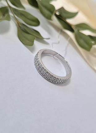 Серебряное кольцо широкая дорожка в белых камнях 20 размер серебро 925 пробы родированное лк0050рк 2.31г