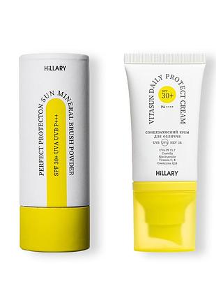 Солнцезащитная минеральная пудра бежевая с spf 30 + солнцезащитный крем для лица spf 30+