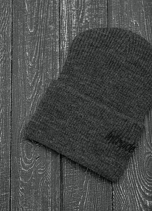 Мужская | женская шапка intruder серая, зимняя small logo