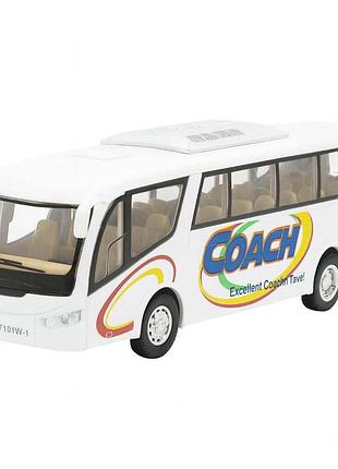 Інерційний туристичний автобус kinsmart coach 7'' ks7101w-1 — білий металевий корпус, відкривні двері, інерція, 17,5 см