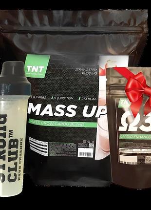Гейнер для набора веса 2,5 кг + шейкер + омега-3 в подарок tnt nutrition ягода