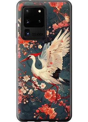 Чехол на samsung galaxy s20 ultra сакура и аист из силикона fch_0139842