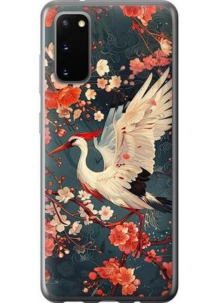 Чехол на samsung galaxy s20 сакура и аист из силикона fch_0139845