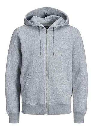Толстовка jjesoft basic sweat zip hood noos 12191895-light grey melange-fit:reg fit jackandamp;jones l сір 12191895-light grey