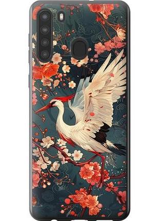 Чехол на samsung galaxy a21 сакура и аист из силикона fch_0139835