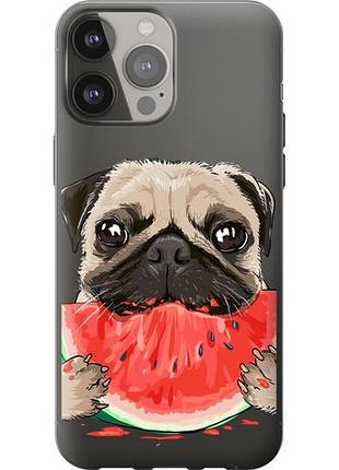 Чехол на iphone 13 pro max мопс и арбуз из силикона fch_0011667