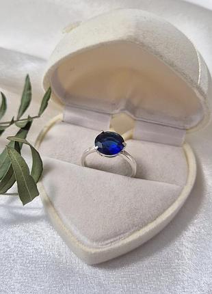 Серебряное кольцо с большим синим камнем 18 размер серебро 925 пробы 2.00г 1455