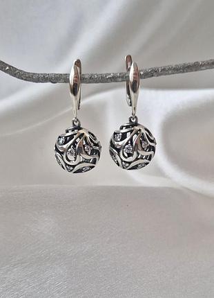 Серебряные серьги шар серебро 925 пробы черненное 2771 9.69г