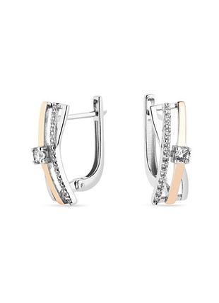 Срібні сережки палички з білими каменями срібло 925 проби родоване із золотою пластиною 1682с 2.05г