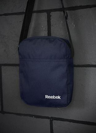 Барсетка чоловіча reebok рібок синя з білим логотипом
