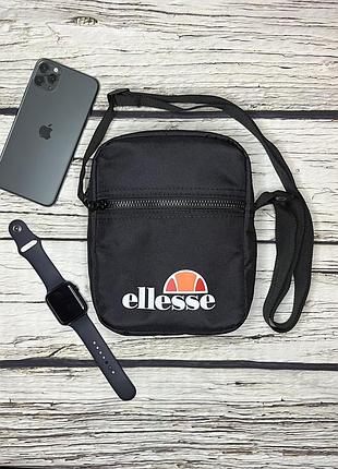 Сумка ellesse черного цвета / мужская спортивная сумка через плечо элис / барсетка ellesse