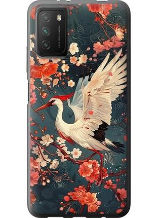 Чехол на xiaomi poco m3 сакура и аист из силикона fch_0139907