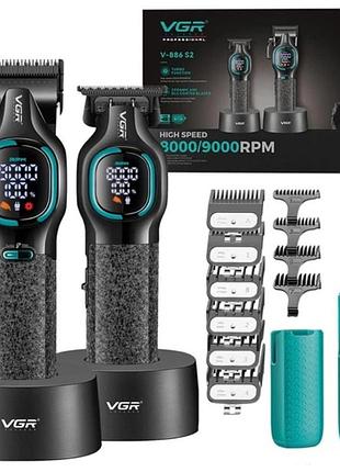 Комплект для стрижки vgr v-886 s2 две машинки для стрижки 4/6 насадок машинка для стрижки беспроводная аккумуляторная с дисплеем ч