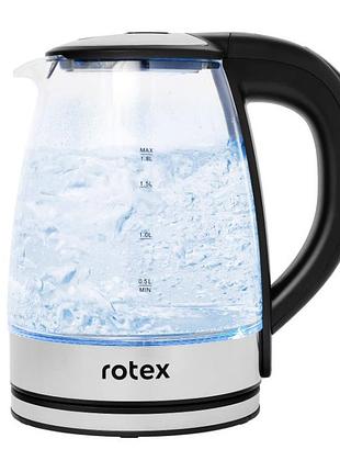 Стеклянный электрочайник rotex rkt91-gs с вращением на 360° дисковый чайник 1.8л 1500 вт черный