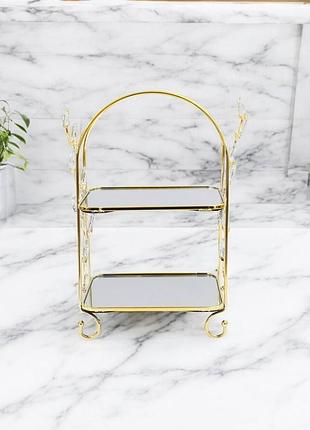 Двухъярусная подставка для кексов и десертов milano 2 layer cupcake stand gold, металлическая этажерка для капкейков и сладостей