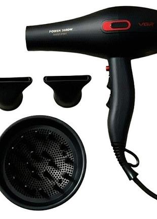 Профессиональный мощный фен vgr v-471 professional диффузор два концентратора для сушки укладки волос 2800 вт черный